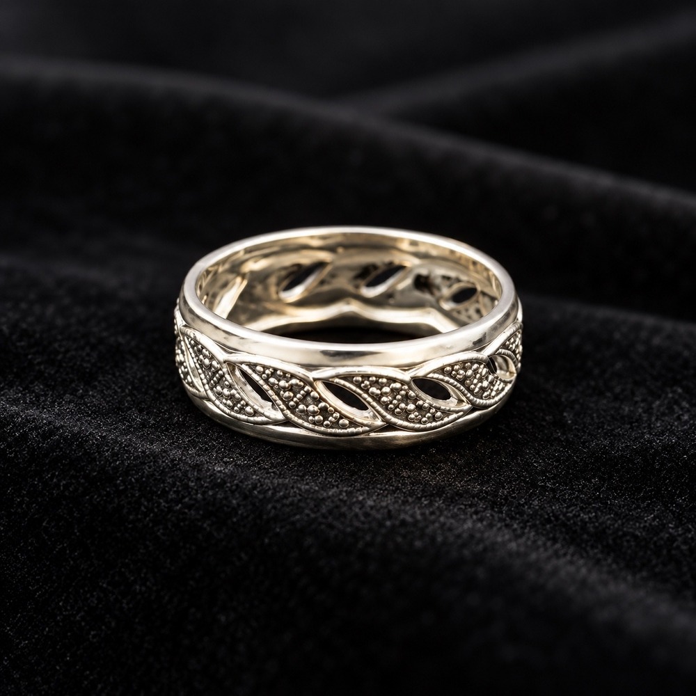 Vintage Sterling Silver 925 Braided Celtic Filigree Band Ring Size 9 Wide
